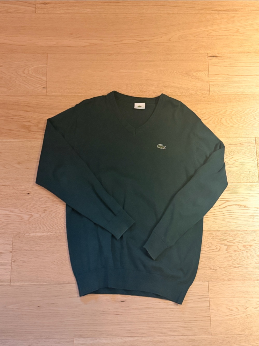 Lacoste Dark Green V-Neck Cotton Sweater